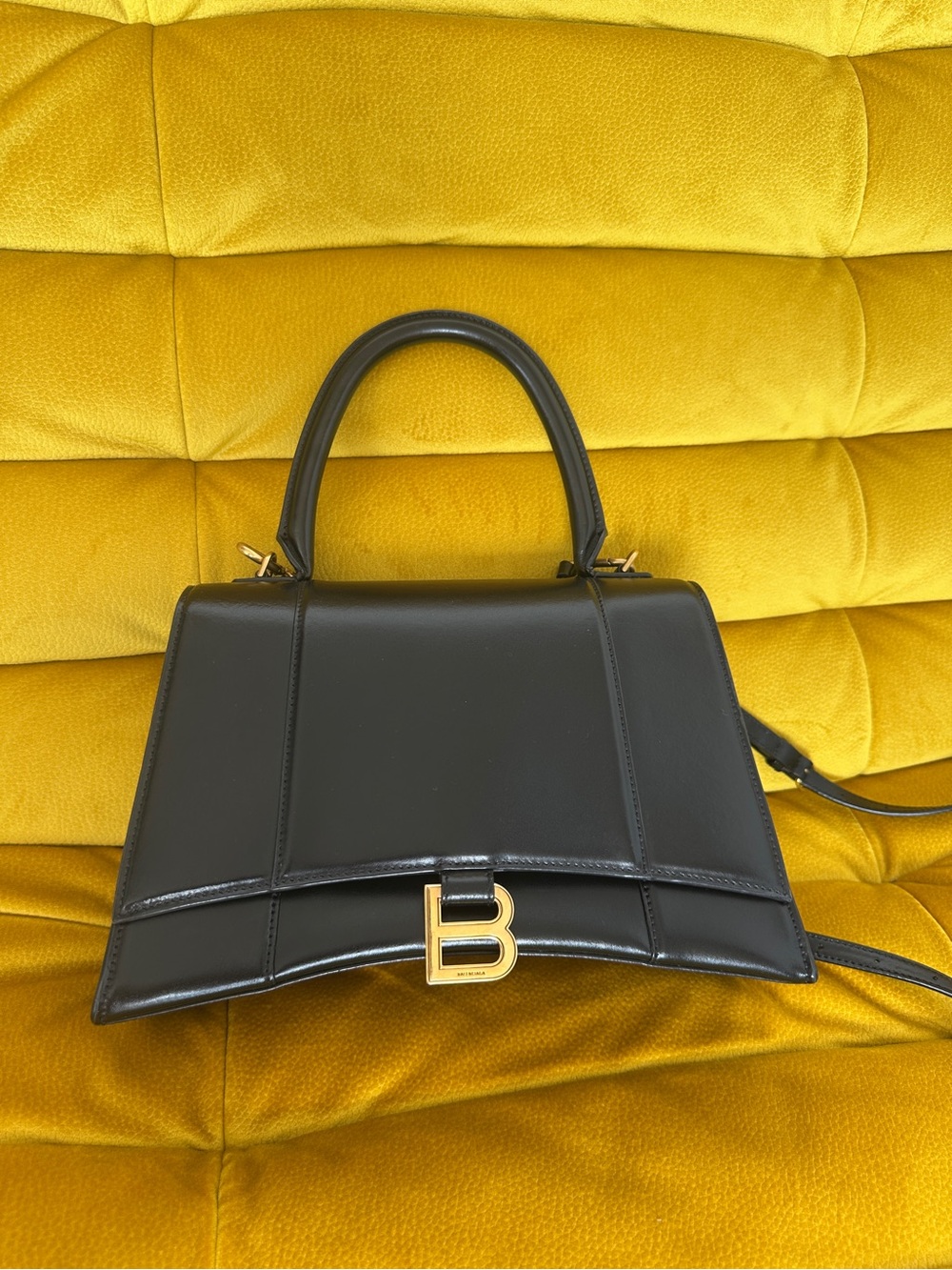 Balenciaga Black Shiny Leather Medium Hourglass Bag
